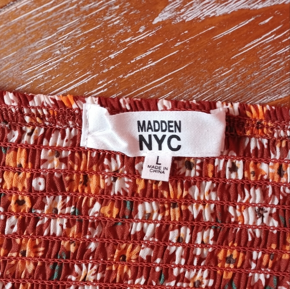 Madden NYC Orange Floral Bohemian Style Long Sleeve Blouse - Picture 5 of 6